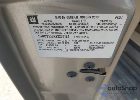 2002 Chevrolet Trailblazer Lt from USA, damaged, VIN 1GNDS13SX22236121